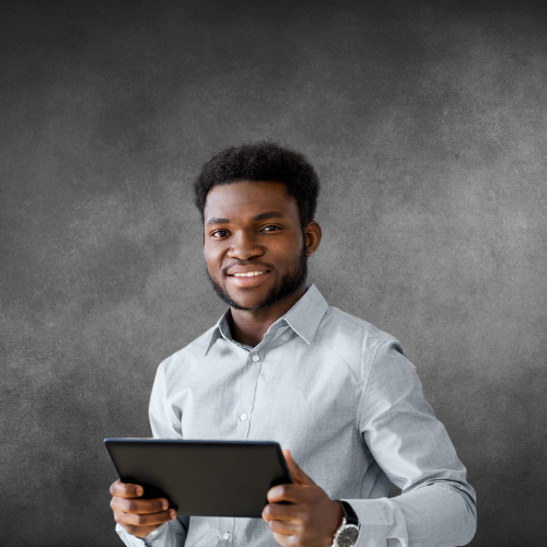 Black man holding tablet