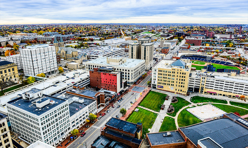Aerial shot of downtown Akron